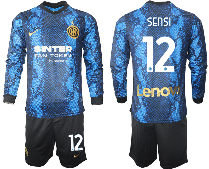 Men 2021-2022 Club Inter Milan home blue Long Sleeve #12 Soccer Jersey->inter milan jersey->Soccer Club Jersey